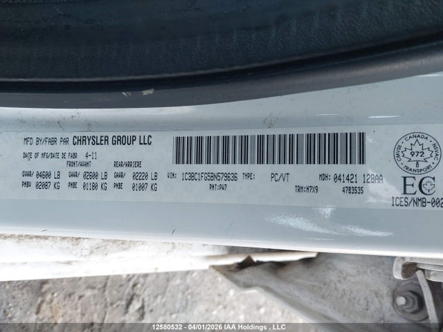 2011 Chrysler 200 Touring მანქანა იყიდება აუქციონზე, vin: 1C3BC1FG5BN579636, აუქციონის ნომერი: 12580532