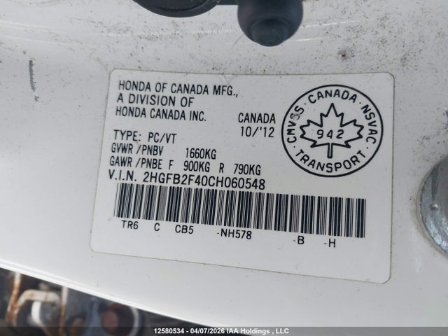 Продаж на аукціоні авто 2012 Honda Civic Lx, vin: 2HGFB2F40CH060548, номер лоту: 12580534