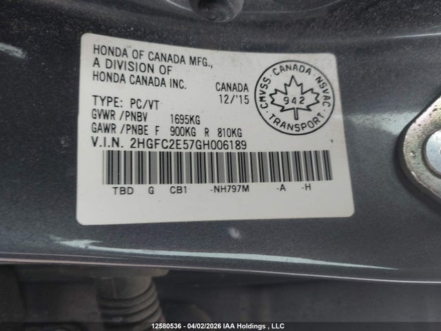 Aukcja sprzedaży 2016 Honda Civic Lx, vin: 2HGFC2E57GH006189, numer aukcji: 12580536