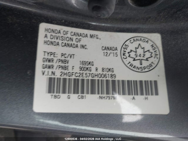 Aukcja sprzedaży 2016 Honda Civic Lx, vin: 2HGFC2E57GH006189, numer aukcji: 12580536