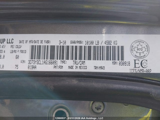Продаж на аукціоні авто 2010 Dodge Ram 3500 Laramie/slt/st, vin: 3D73Y3CL1AG166091, номер лоту: 12580537