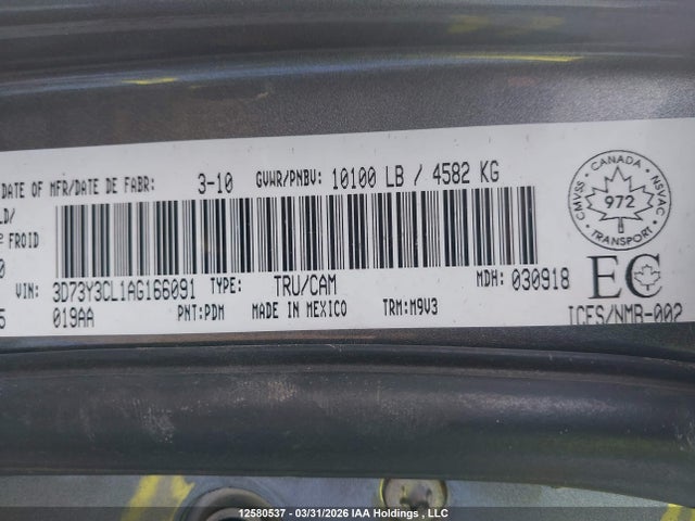 Продаж на аукціоні авто 2010 Dodge Ram 3500 Laramie/slt/st, vin: 3D73Y3CL1AG166091, номер лоту: 12580537