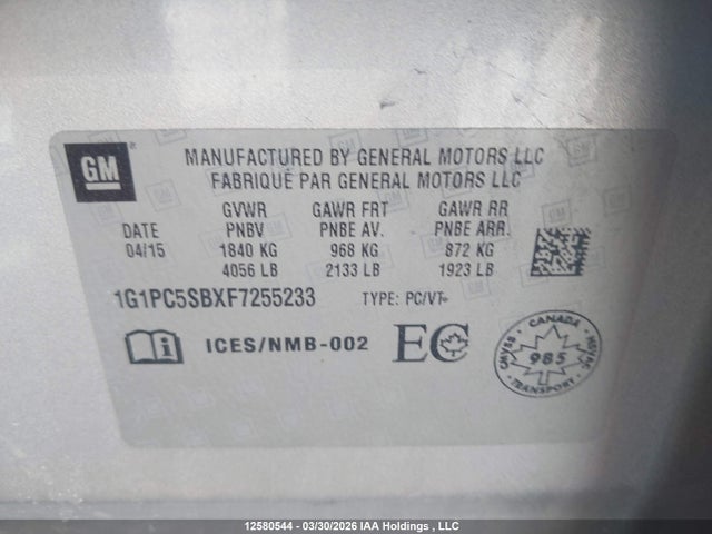 1G1PC5SBXF7255233 Chevrolet CRUZE LT
