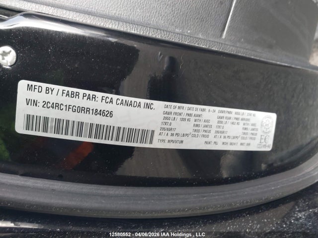 Aukcja sprzedaży 2024 Chrysler Pacifica Touring, vin: 2C4RC1FG0RR184626, numer aukcji: 12580552