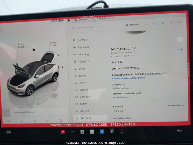 12580558 :رقم المزاد ، 7SAYGDEE2PF773531 vin ، 2023 Tesla Model Y مزاد بيع