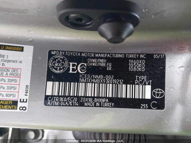 2018 Toyota C-hr Xle მანქანა იყიდება აუქციონზე, vin: NMTKHMBX9JR019212, აუქციონის ნომერი: 12580564