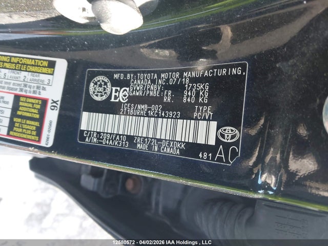 2T1BURHE1KC143923 Toyota COROLLA CE