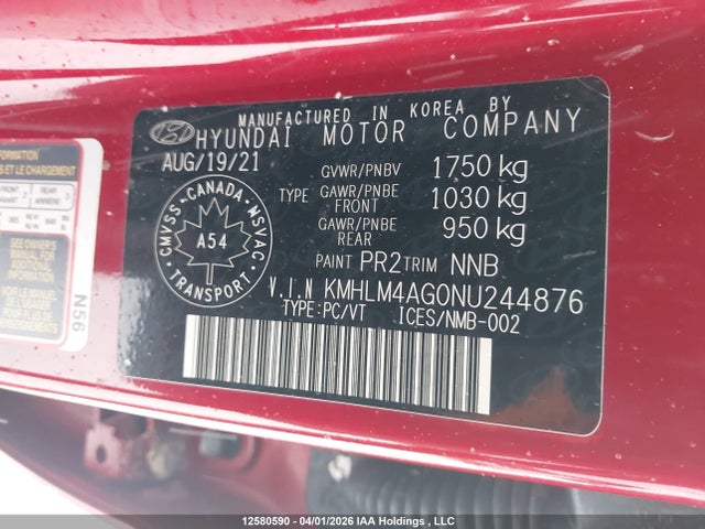 KMHLM4AG0NU244876 Hyundai Elantra Preferred Ivt