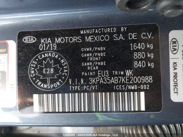 3KPA35AB7KE200988 KIA Rio Ex/ex Sport/ex Tech Navi