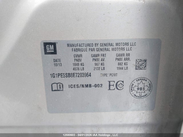 1G1PE5SB8E7203964 Chevrolet CRUZE LT