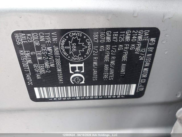 JN8BT3BB0SW159041 Nissan Rogue Sv/rock Creek