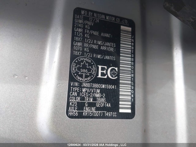 JN8BT3BB0SW159041 Nissan Rogue Sv/rock Creek