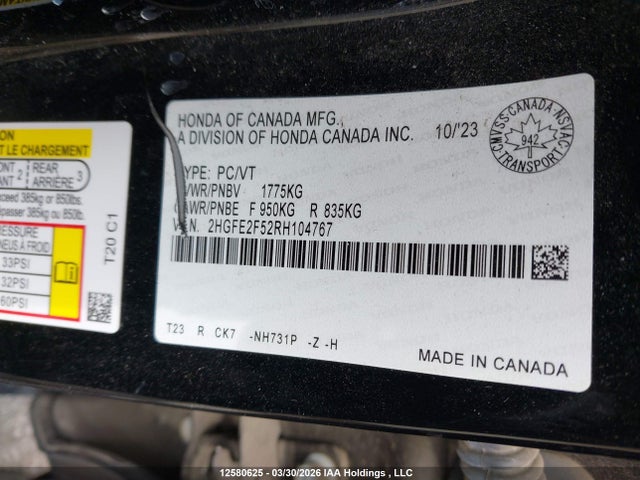 Продаж на аукціоні авто 2024 Honda Civic Sport, vin: 2HGFE2F52RH104767, номер лоту: 12580625