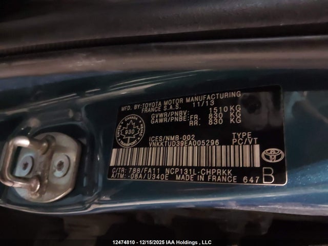 Aukcja sprzedaży 2014 Toyota Yaris Le, vin: VNKKTUD39EA005296, numer aukcji: 12474810