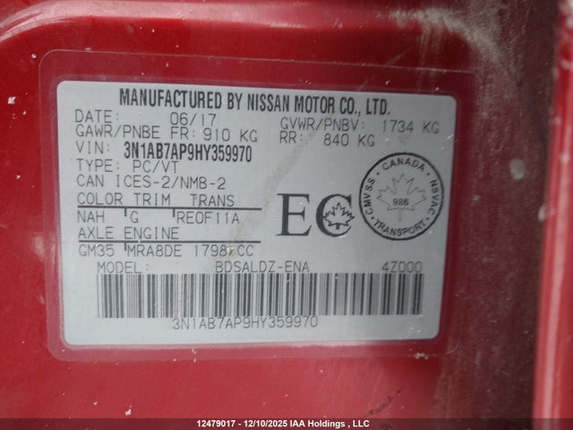 3N1AB7AP9HY359970 Nissan Sentra 1.8 S/1.8 Sl/1.8 Sv