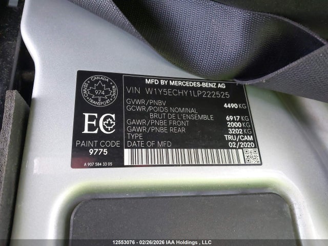Aukcja sprzedaży 2020 Mercedes-benz Sprinter 3500 High Roof V6, vin: W1Y5ECHY1LP222525, numer aukcji: 12553076