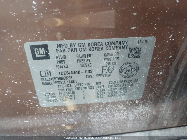 Aukcja sprzedaży 2017 Buick Encore Preferred, vin: KL4CJASB7HB060298, numer aukcji: 12546303