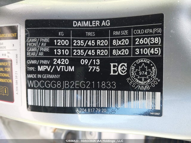 WDCGG8JB2EG211833 Mercedes-Benz Glk 350 4matic