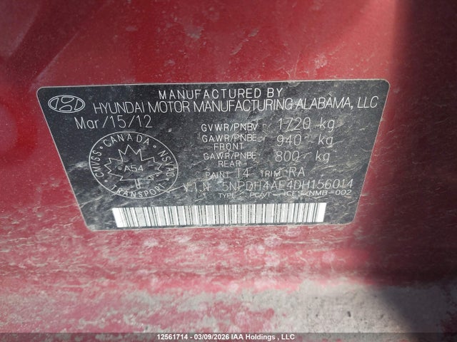 Продажа на аукционе авто 2013 Hyundai Elantra Gls, vin: 5NPDH4AE4DH156014, номер лота: 12561714