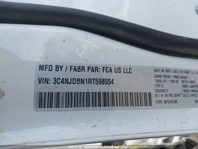 12575112 :رقم المزاد ، 3C4NJDBN1RT598554 vin ، 2024 Jeep Compass North مزاد بيع