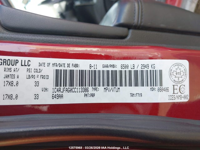 Aukcja sprzedaży 2012 Jeep Grand Cherokee Laredo, vin: 1C4RJFAG0CC113386, numer aukcji: 12575968