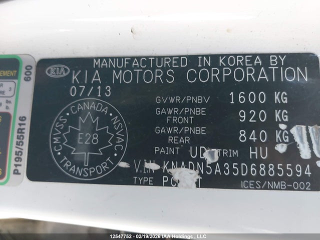 Aukcja sprzedaży 2013 Kia Rio Ex/sx, vin: KNADN5A35D6885594, numer aukcji: 12547752