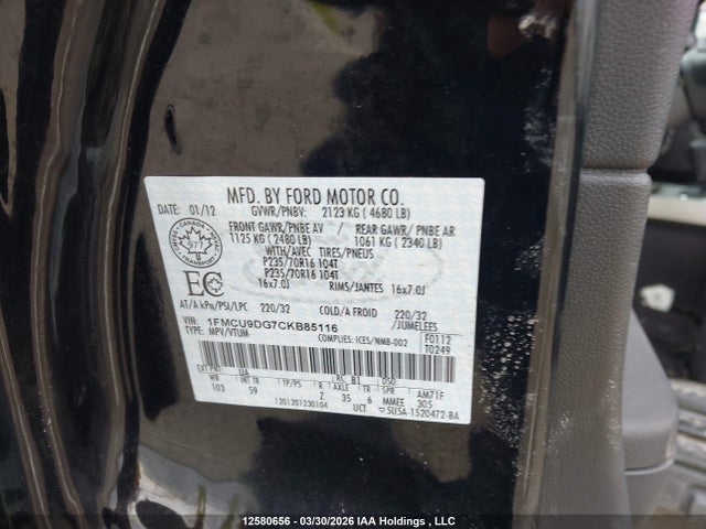 Aukcja sprzedaży 2012 Ford Escape Xlt, vin: 1FMCU9DG7CKB85116, numer aukcji: 12580656