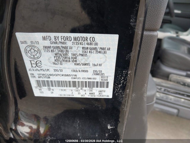 Aukcja sprzedaży 2012 Ford Escape Xlt, vin: 1FMCU9DG7CKB85116, numer aukcji: 12580656