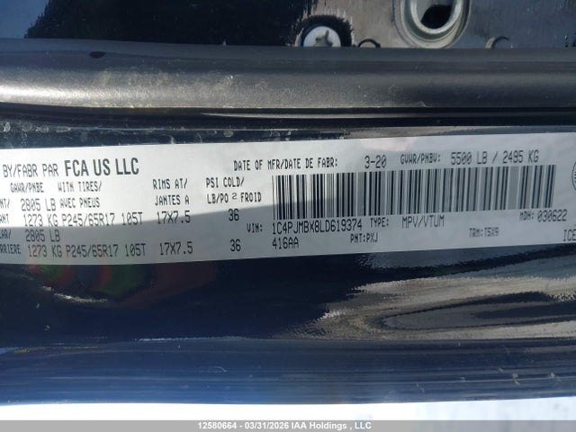 1C4PJMBX8LD619374 Jeep Cherokee Trailhawk