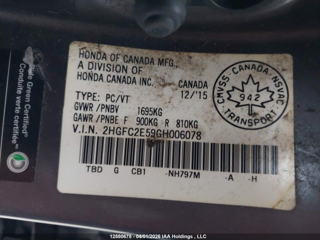 Продаж на аукціоні авто 2016 Honda Civic Lx, vin: 2HGFC2E59GH006078, номер лоту: 12580678