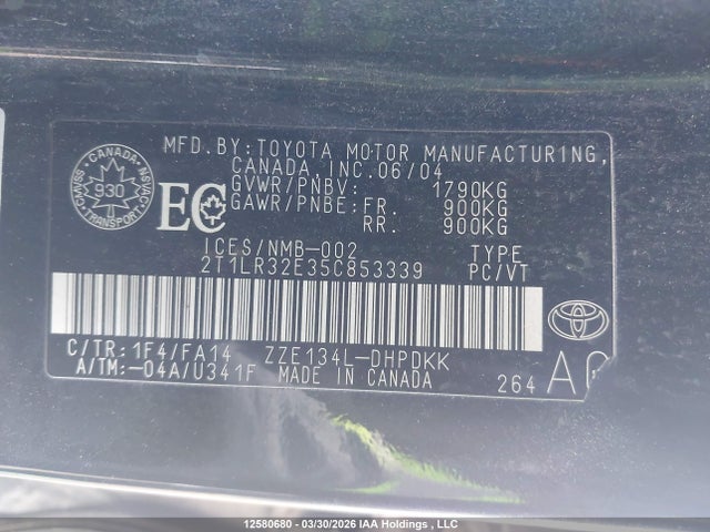 12580680 :رقم المزاد ، 2T1LR32E35C853339 vin ، 2005 Toyota Corolla Matrix Xr مزاد بيع