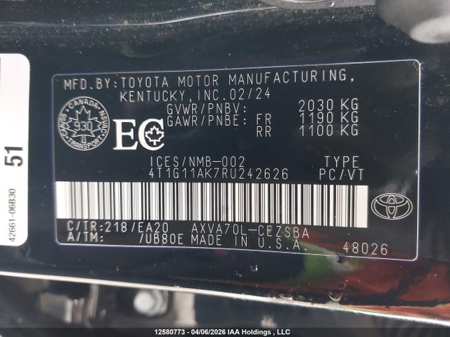 4T1G11AK7RU242626 Toyota Camry