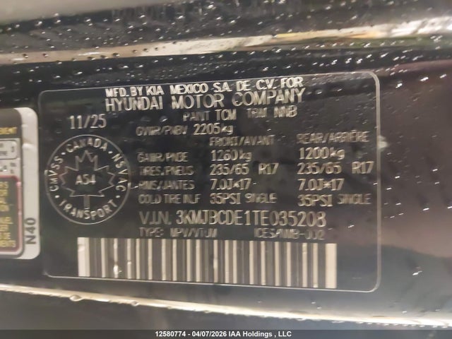 Aukcja sprzedaży 2026 Hyundai Tucson Preferred, vin: 3KMJBCDE1TE035208, numer aukcji: 12580774