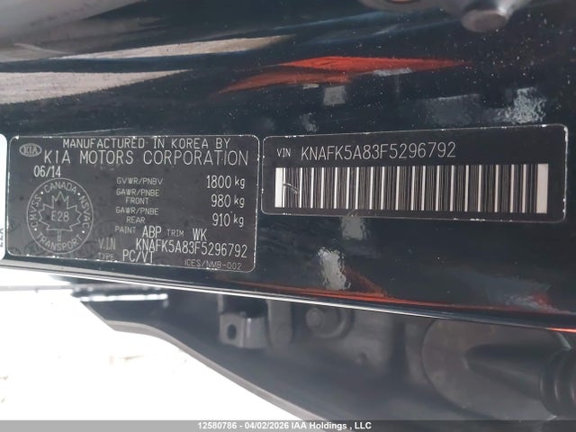 12580786 :رقم المزاد ، KNAFK5A83F5296792 vin ، 2015 Kia Forte 2.0l Lx+ مزاد بيع