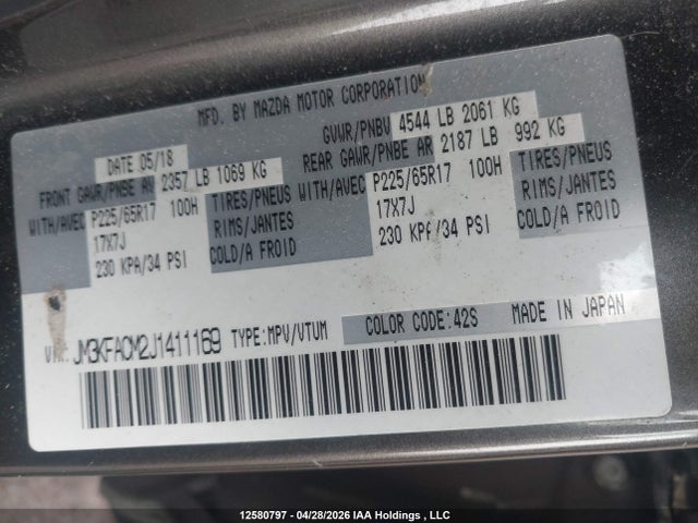 Продаж на аукціоні авто 2018 Mazda Cx-5 Gs, vin: JM3KFACM2J1411169, номер лоту: 12580797