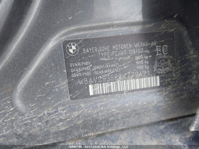 12580798 :رقم المزاد ، WBAVC93588KZ72421 vin ، 2008 Bmw 328 Xi مزاد بيع