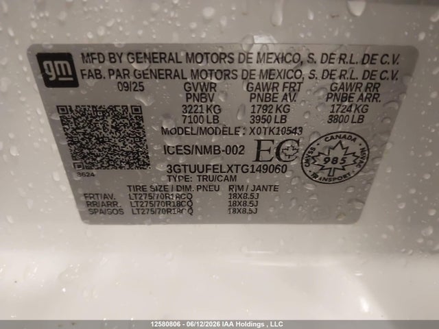 Aukcja sprzedaży 2026 Gmc Sierra K1500 At4x, vin: 3GTUUFELXTG149060, numer aukcji: 12580806