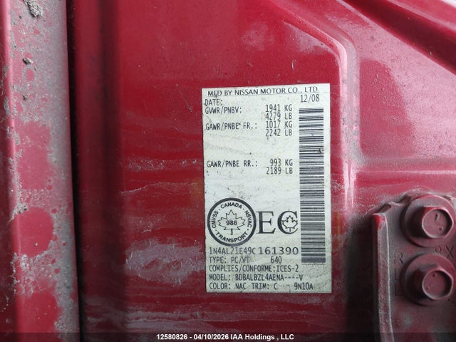 Продажа на аукционе авто 2009 Nissan Altima 2.5 S, vin: 1N4AL21E49C161390, номер лота: 12580826