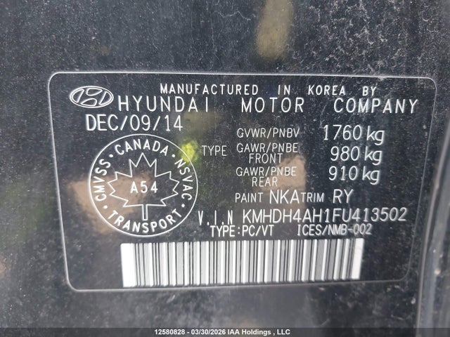 KMHDH4AH1FU413502 Hyundai Elantra Se/sport/limited