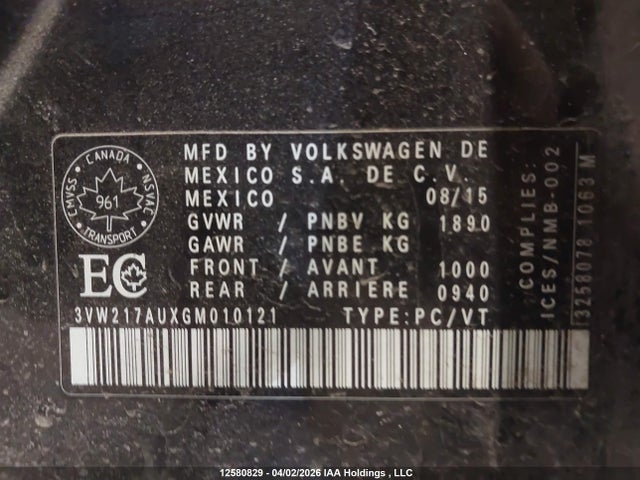 3VW217AUXGM010121 Volkswagen Golf S/se/sel