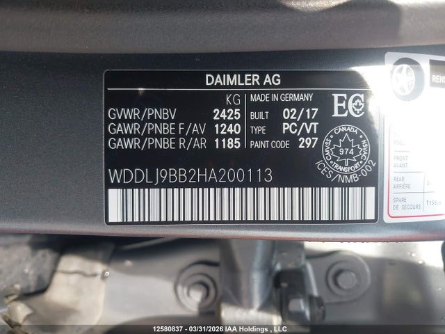 12580837 :رقم المزاد ، WDDLJ9BB2HA200113 vin ، 2017 Mercedes-benz Cls 550 مزاد بيع