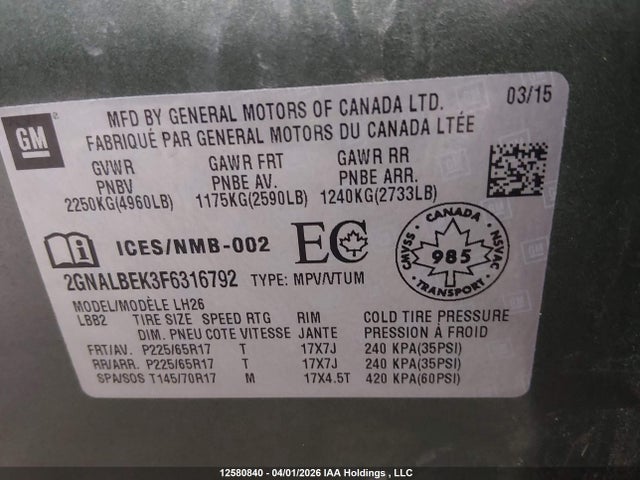 2GNALBEK3F6316792 Chevrolet EQUINOX LT