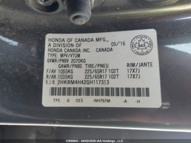 2HKRM4H42GH117313 Honda CR-V SE
