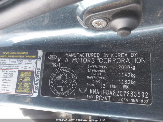 Aukcja sprzedaży 2012 Kia Rondo, vin: KNAHH8A82C7383592, numer aukcji: 12580847