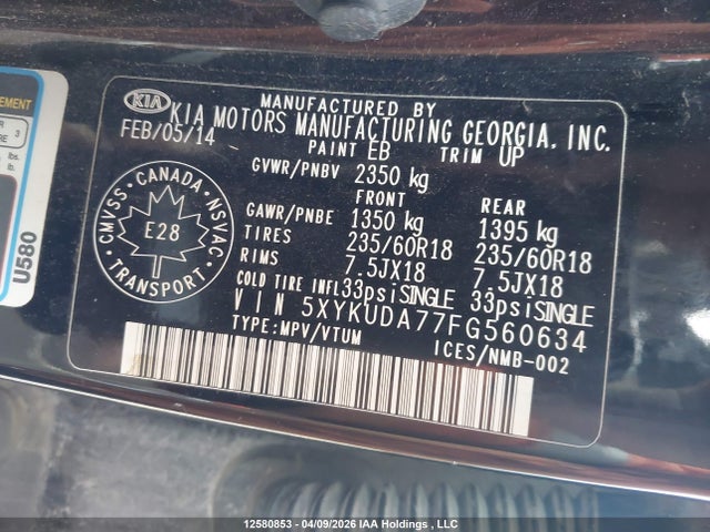 5XYKUDA77FG560634 KIA SORENTO EX