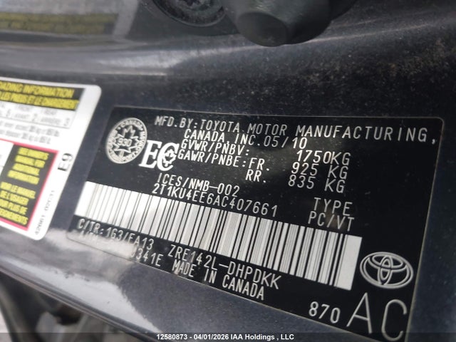 2010 Toyota Matrix Wagon მანქანა იყიდება აუქციონზე, vin: 2T1KU4EE6AC407661, აუქციონის ნომერი: 12580873