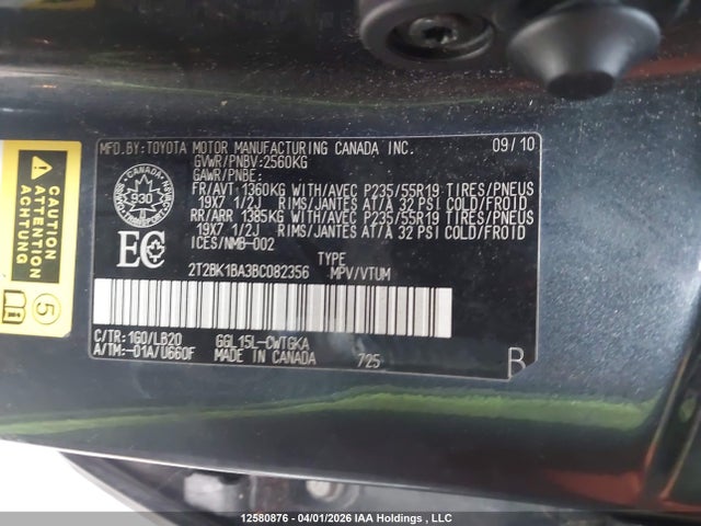 12580876 :رقم المزاد ، 2T2BK1BA3BC082356 vin ، 2011 Lexus Rx 350 مزاد بيع