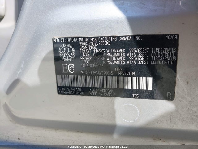 12580879 :رقم المزاد ، 2T3DF4DV3AW028045 vin ، 2010 Toyota Rav4 Limited مزاد بيع