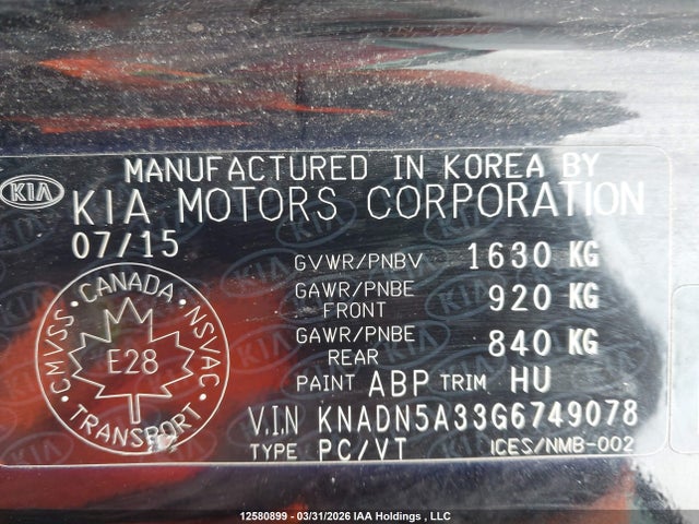 Aukcja sprzedaży 2016 Kia Rio, vin: KNADN5A33G6749078, numer aukcji: 12580899