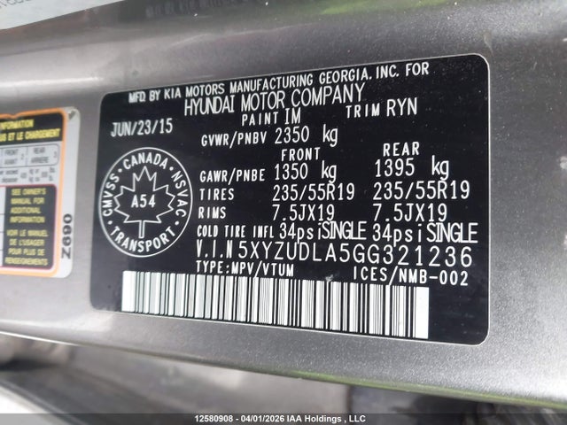 5XYZUDLA5GG321236 Hyundai Santa Fe Sport 2.0t Limited